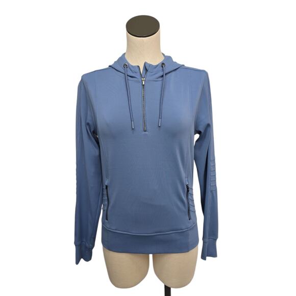 Athleta Tops - Athleta Womens Venice Moto Hoodie Jacket Size XS Cottage Blue Pleated 1/4 Zip